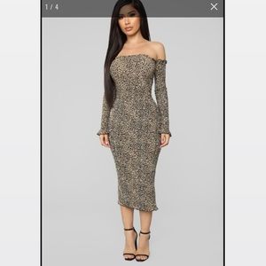 Feeling fierce leopard dress long sleeve midi